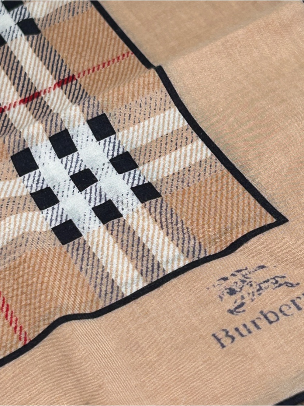 Burberrys Vintage Check Handkerchief Scarf 18” x 18” Beige Plaid Logo